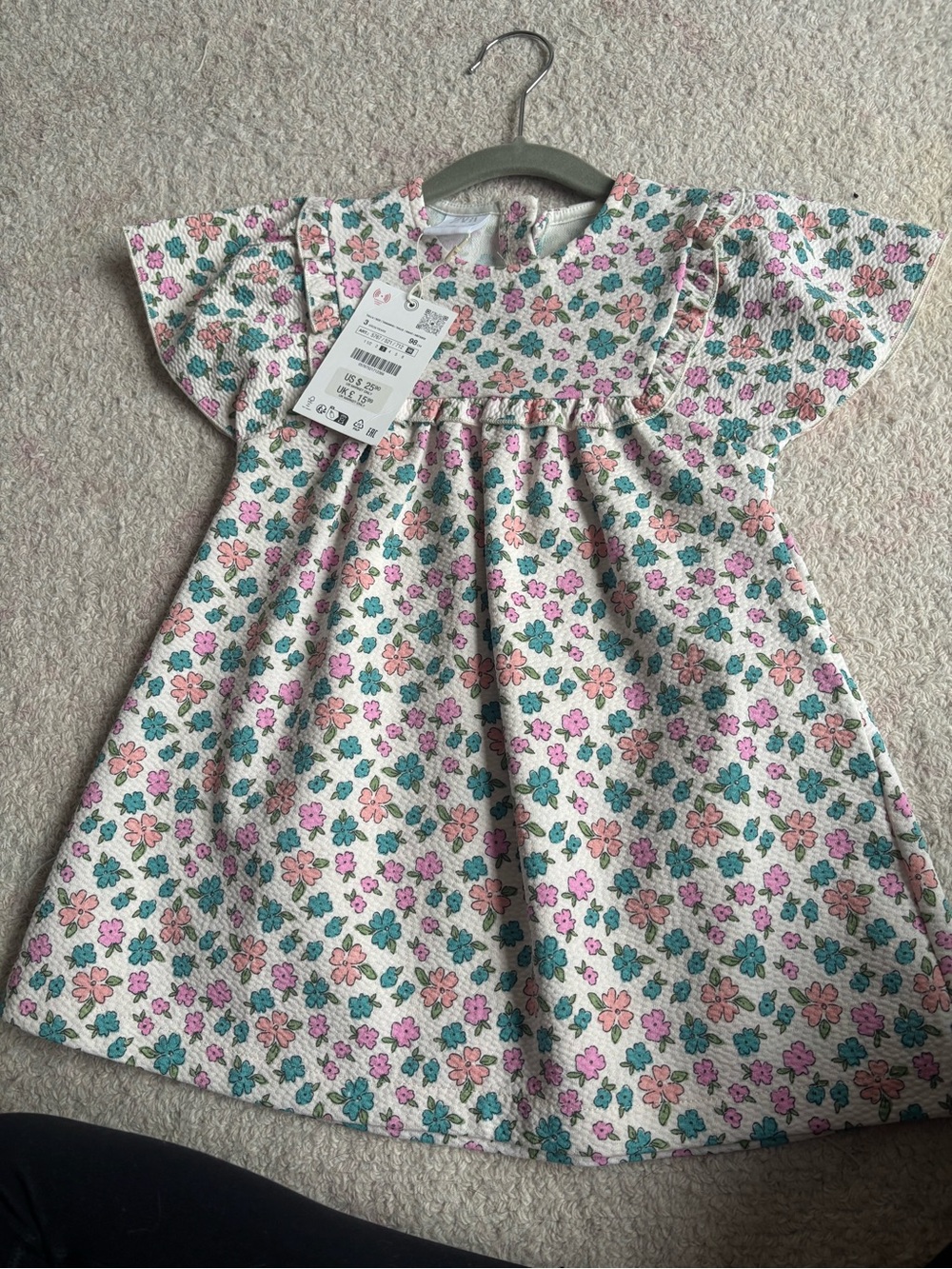 Zara Floral Flutter Sleeve Dress - Pink & Teal